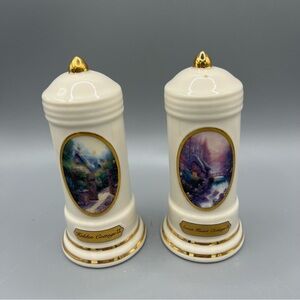 Thomas Kinkade China Salt Pepper Shakers Hidden Cottage II 5" Tall Avon